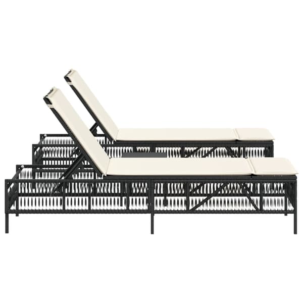 vidaXL liggestole med bord, sæt med 2, sort, polyrattan