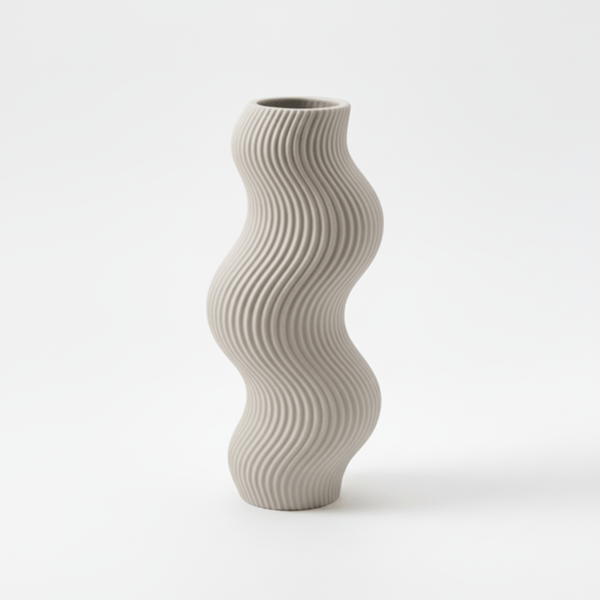 Vågformad dekorativ vas, grå, minimalistisk design