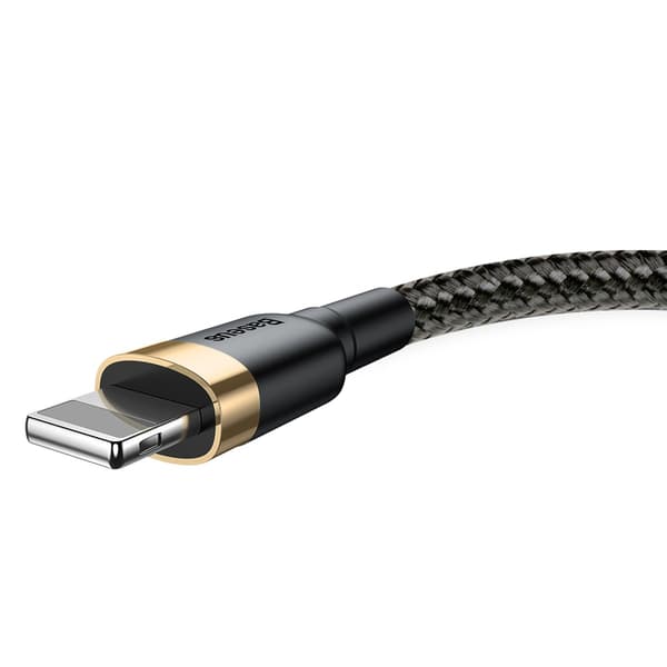 Holdbart Fleksibelt Kabel USB iPhone Lightning QC3.0 1.5A 2M Sort og Guld