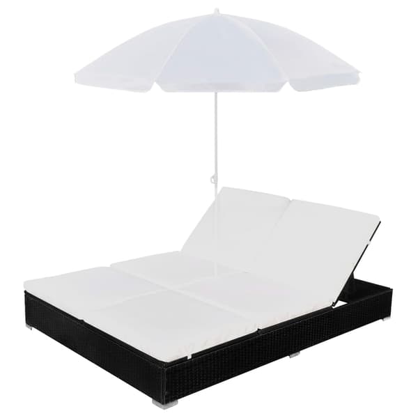 vidaXL havestol i polyrattan med parasol, sort