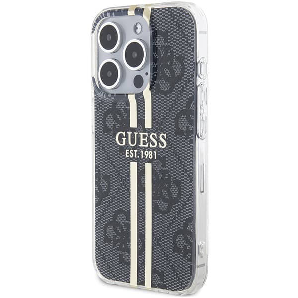 Guess IML 4G Guldstribet cover til iPhone 15 Pro, sort