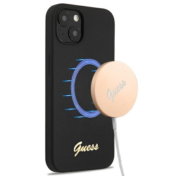 Guess Silikone Script Guld Logo MagSafe-etui til iPhone 13, sort/sort