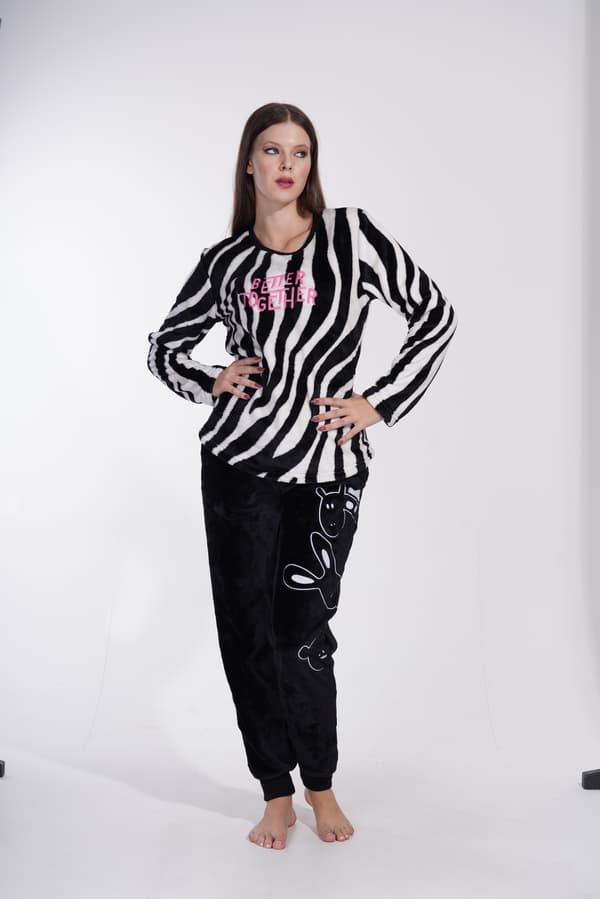 Dame plys vinterpyjamas L 40 varm zebra