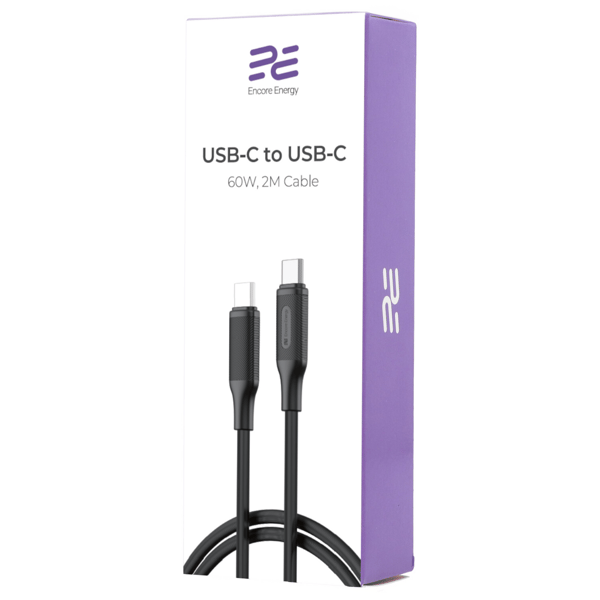 Uusi Encore Energy 2x USB-C PD USB-lataus- ja datakaapeli 200 cm 60W MD-60CC2B