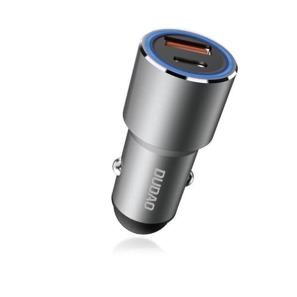 USB-A USB-C PD QC 22.5W Biloplader - Grå