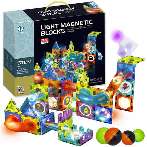 Magnetiska lysande konstruktionsklossar för barn, 75 st