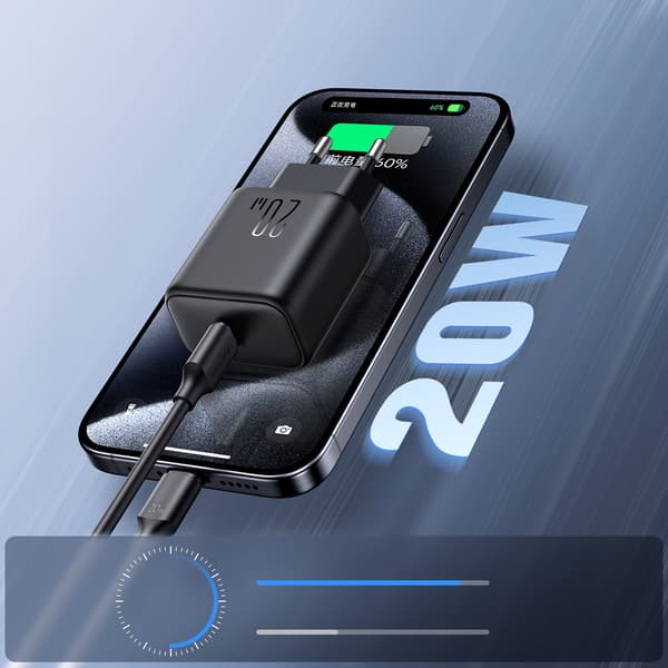 USB-C PD QC 20W seinälaturi - musta