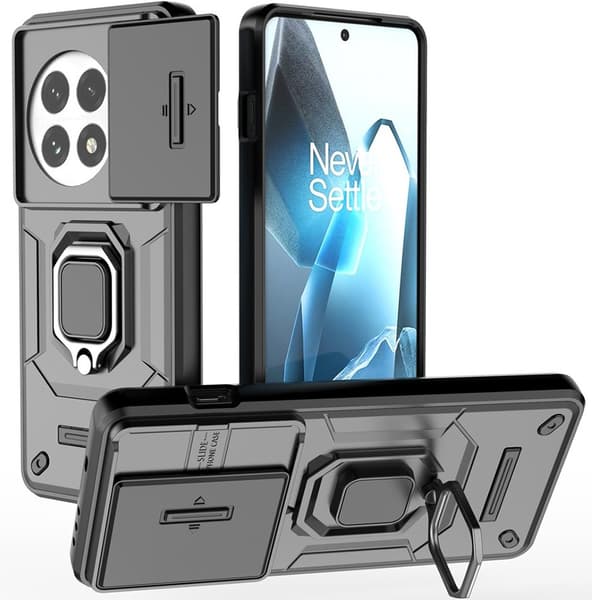Etui til OnePlus 13, KickStand kameralinse, sort