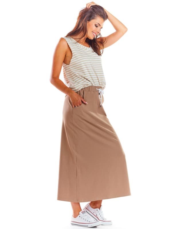 Bomullsmaxikjol, beige L/XL