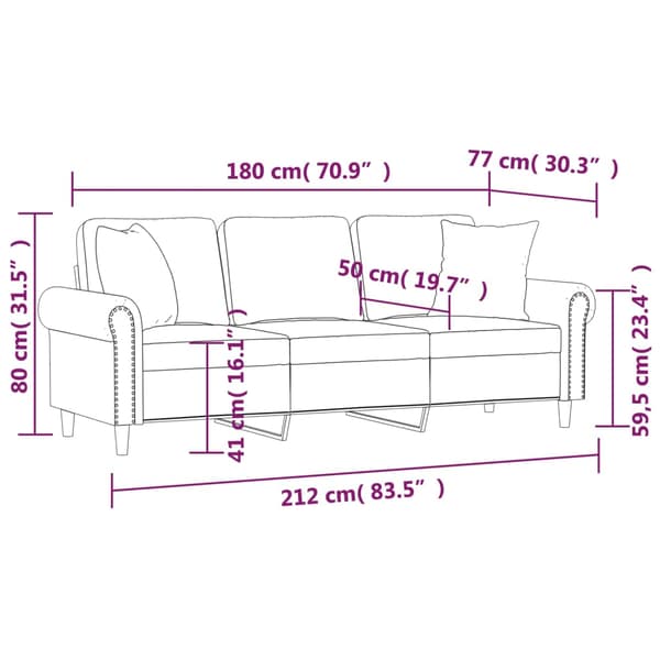 vidaXL 3-sitssoffa med kuddar, krämfärgad, 180 cm, sammet