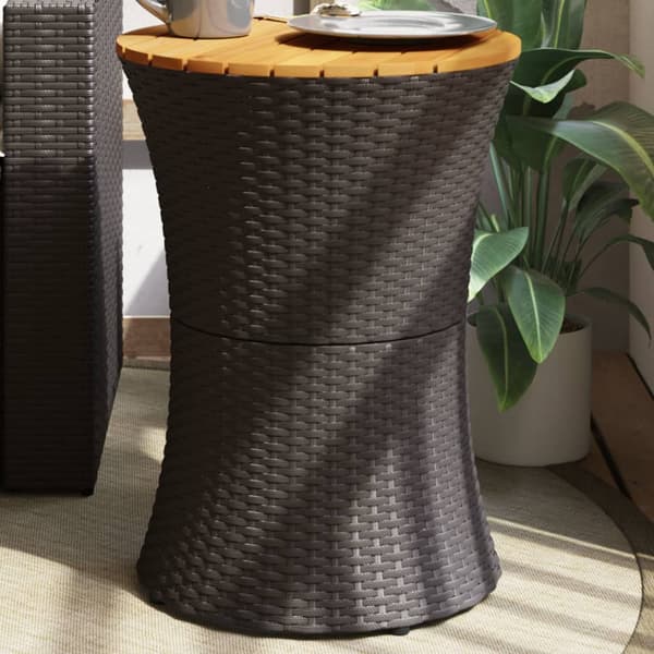 vidaXL trommeformet havebord, sort polyrattan og træ