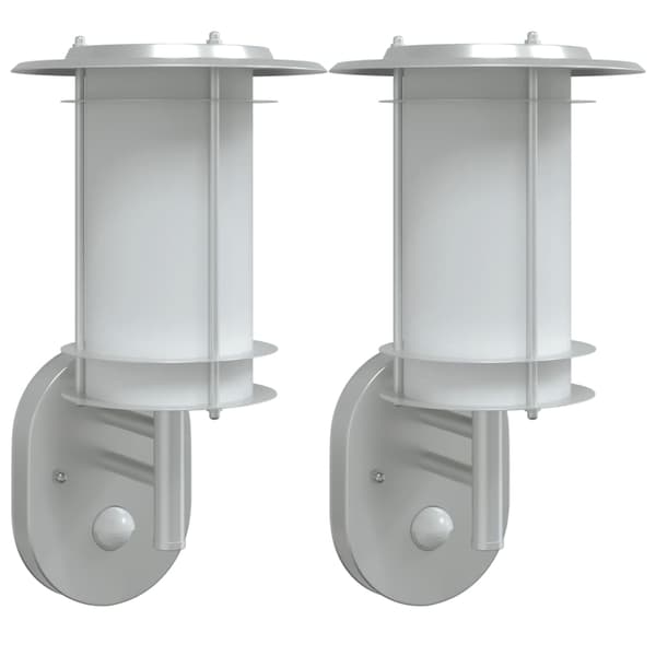 vidaXL Utomhusvägglampor med rörelsesensor, 2 st, Silver, Stål