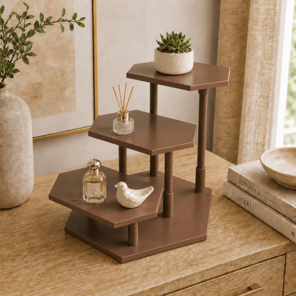 3-lags brun dekorativ organizer displayhylde