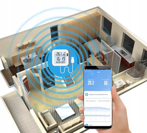 TH06 LCD Tuya WiFi Temperatur- og Fugtighedssensor med Oplader