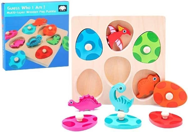Träpussel med dinosaurieägg