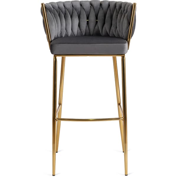 Klädd flätad barstol FLORES 2 grå sammet modern glamorös