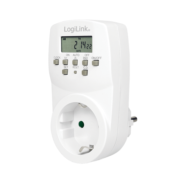 LogiLink LCD digital stikkontakttimer 20 programmer 8 knapper IP20 1800W