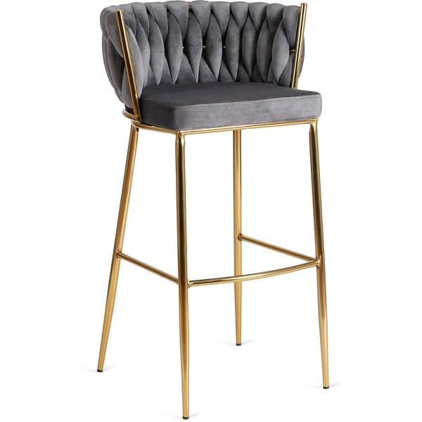 Klädd flätad barstol FLORES 2 grå sammet modern glamorös