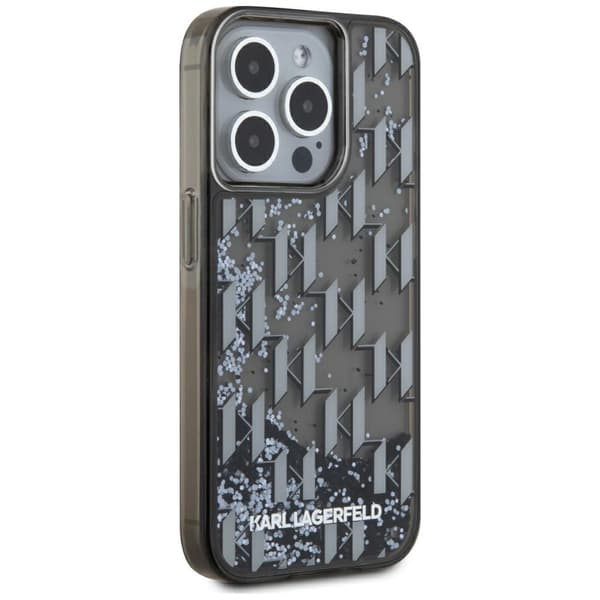 Karl Lagerfeld Liquide Glitter Monogram Gradient Cover til iPhone 15 Pro Max Sort