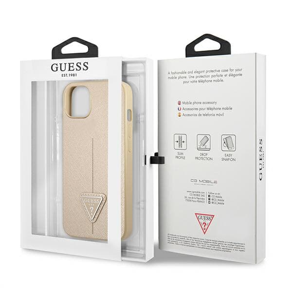 Guess Saffiano Triangle Logo-etui til iPhone 13 mini, Beige