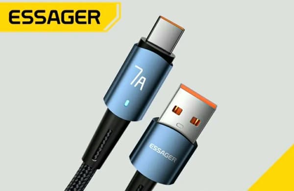 ESSAGER hurtigt USB A til C-kabel 2 meter 7A, 100W 2 m. SORT
