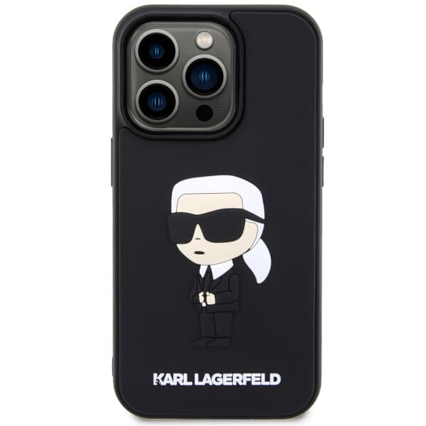 Karl Lagerfeld Rubber Ikonik 3D-cover til iPhone 14 Pro, sort