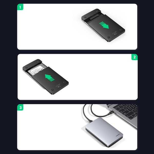 Harddiskkabinet til 2,5'' SATA 3.0 6Gbps + USB - USB-C kabel 0,5m grå