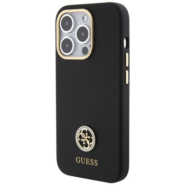 Guess Silikone Logo Strass 4G cover til iPhone 15 Pro Max, sort