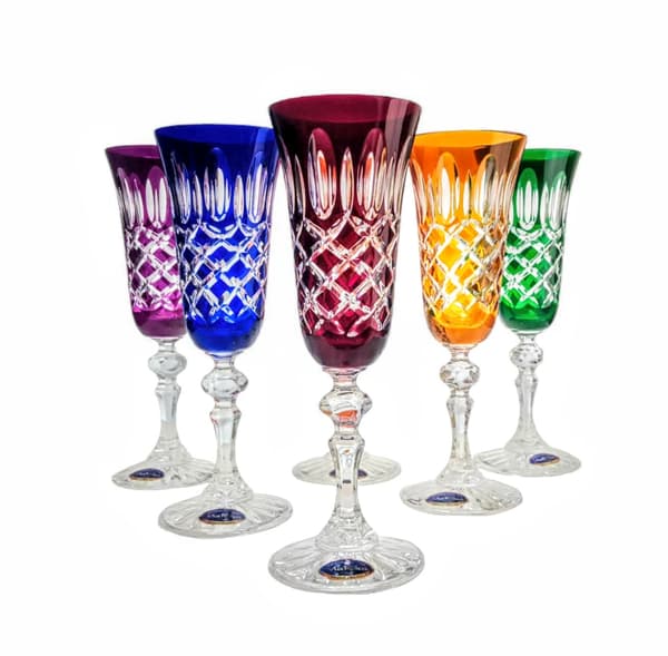 Farverige krystal champagneglas 150ml Olive Grid