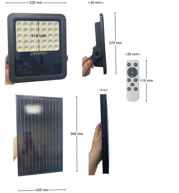 LED-halogenstrålkastare med solpanel 200W neutral IP65 Ecolight