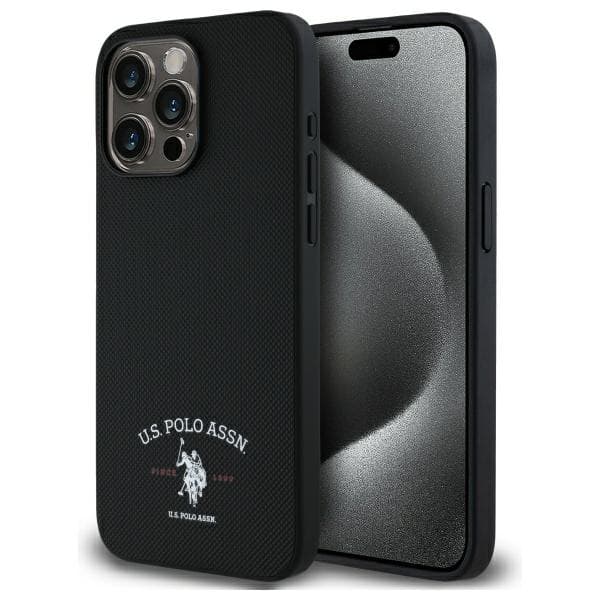 US Polo Printed DH Logo Cover til iPhone 15 Pro Max, Sort
