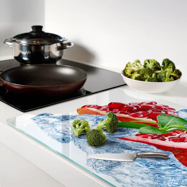 Dekorativt glas serveringsbræt til snacks, granatæble med is, 80x52 cm