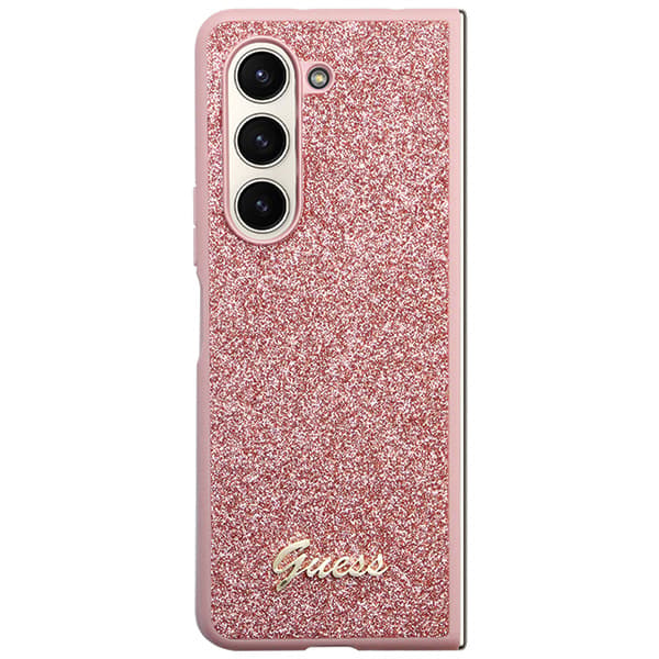 Guess Glitter Script-skal till Galaxy Z Fold5, rosa