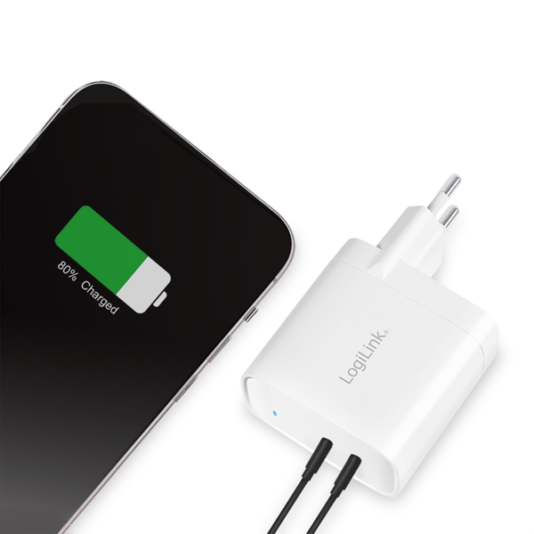 LogiLink 40W GaN USB-C 2x PD-laddare Vit Snabb PPS Compact Cube