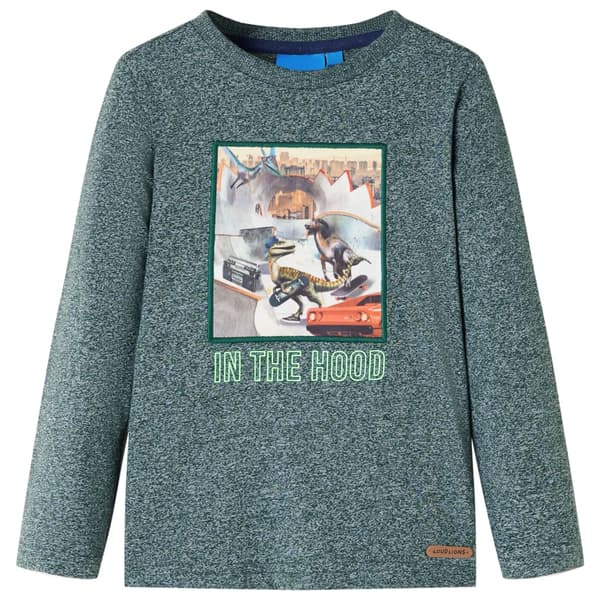 Barn långärmad T-shirt, mörkgrön melerad, 128