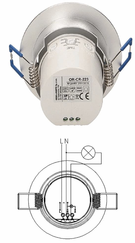 Rörelsesensor för undertak, infälld, 1200W, 360°, 6m justering