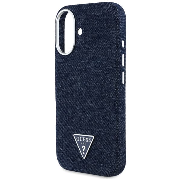 Guess Denim Triangle Logo MagSafe-etui til iPhone 16 Blå