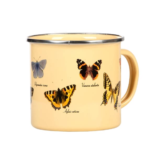 Emaljerad mugg med fjärilar