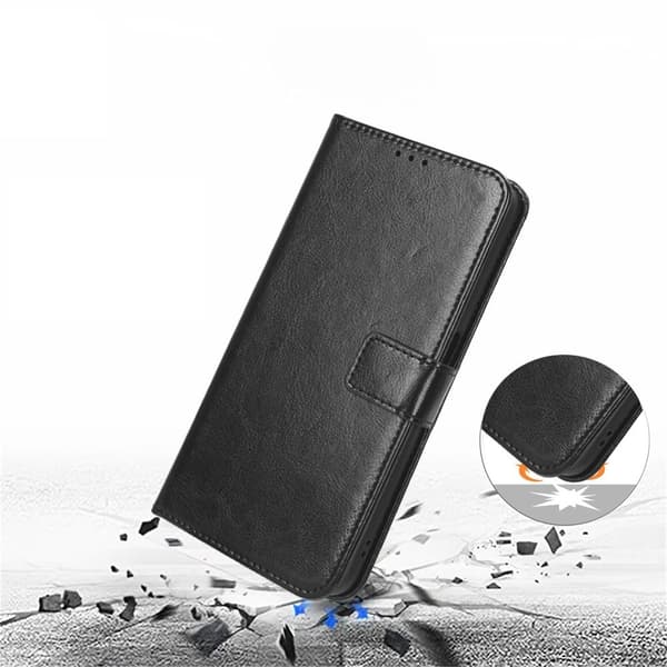 Crazy Horse Pung Flip Etui til Realme C71, Sort