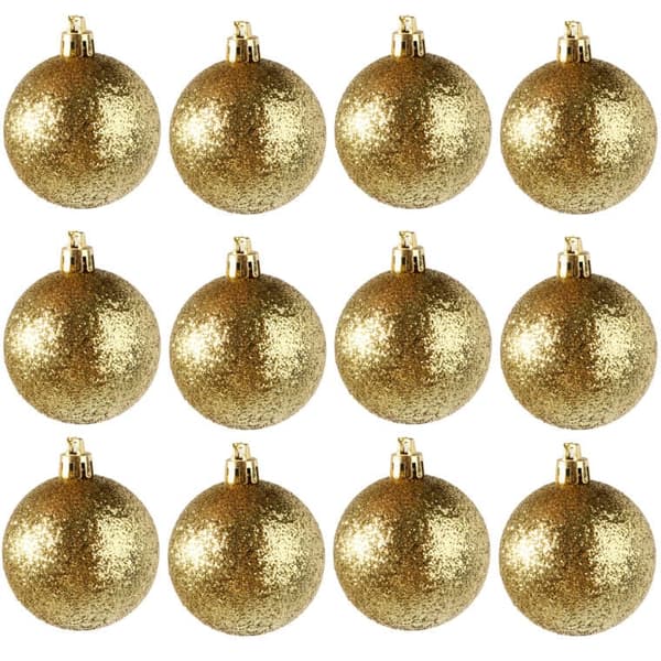 Set med 12 guldglitterjulkulor, 6 cm
