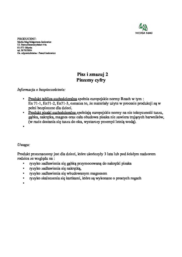 Skriv och radera Set 2 - Skriva siffror + 9 markörer