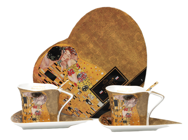Klimt Kyssen porslinskoppar, set om 2, med fat