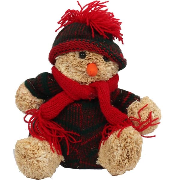 Sågspånssnögubbe i brun kostym - Figur 20 cm