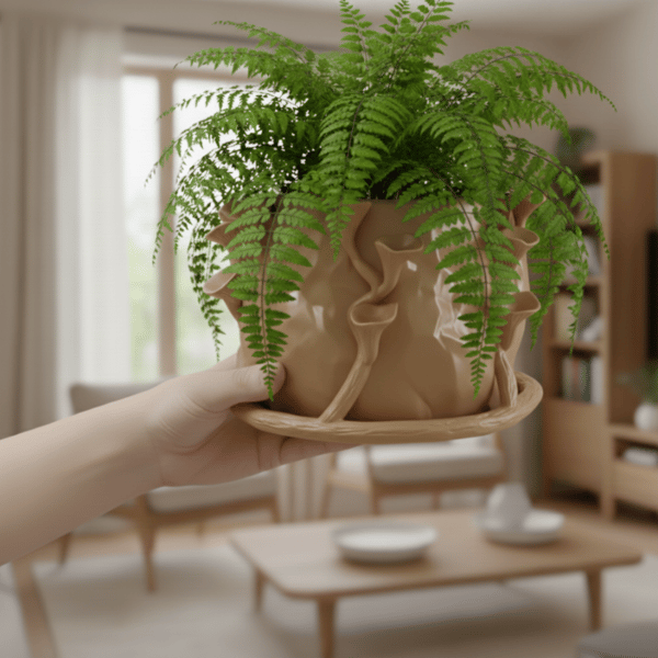 Moderne beige svampeformet urtepotte til planter, kunstnerisk stil