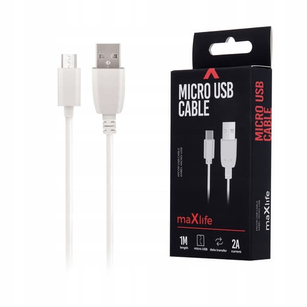 Maxlife USB - microUSB-kabel 1,0 m 3A vit