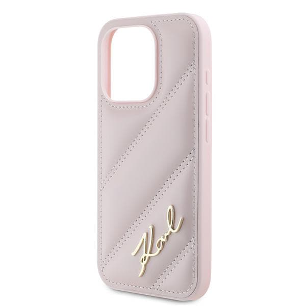 Karl Lagerfeld Diagonal Quilted Script-skal till iPhone 15 Pro, Rosa