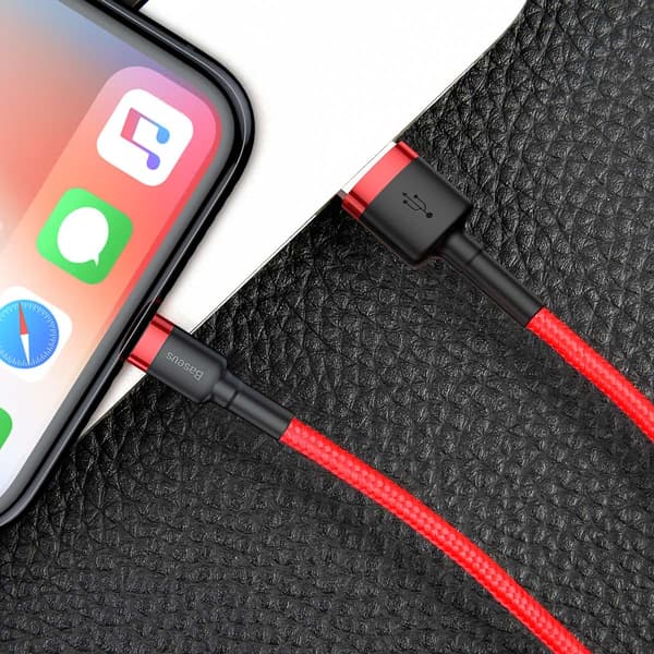 Holdbart Fleksibelt Kabel USB iPhone Lightning QC3.0 1.5A 2M Rød