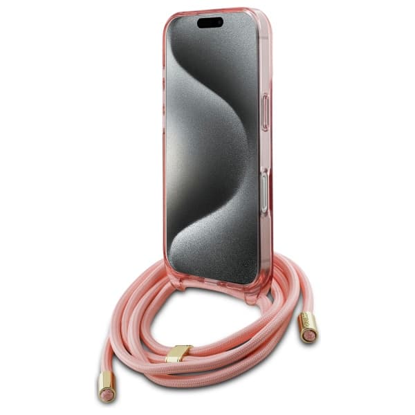 Guess Crossbody Cord Script MagSafe-etui til iPhone 16, lyserød