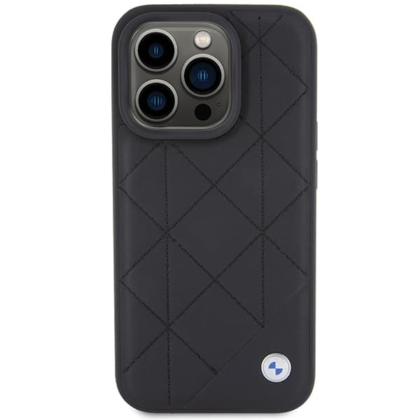 BMW lædercover i quiltet materiale til iPhone 15 Pro Max, sort