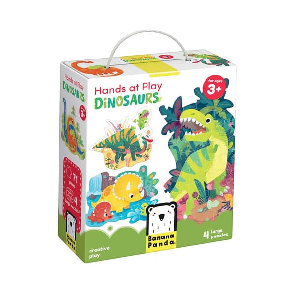 Händer i lek. Dinosaurier